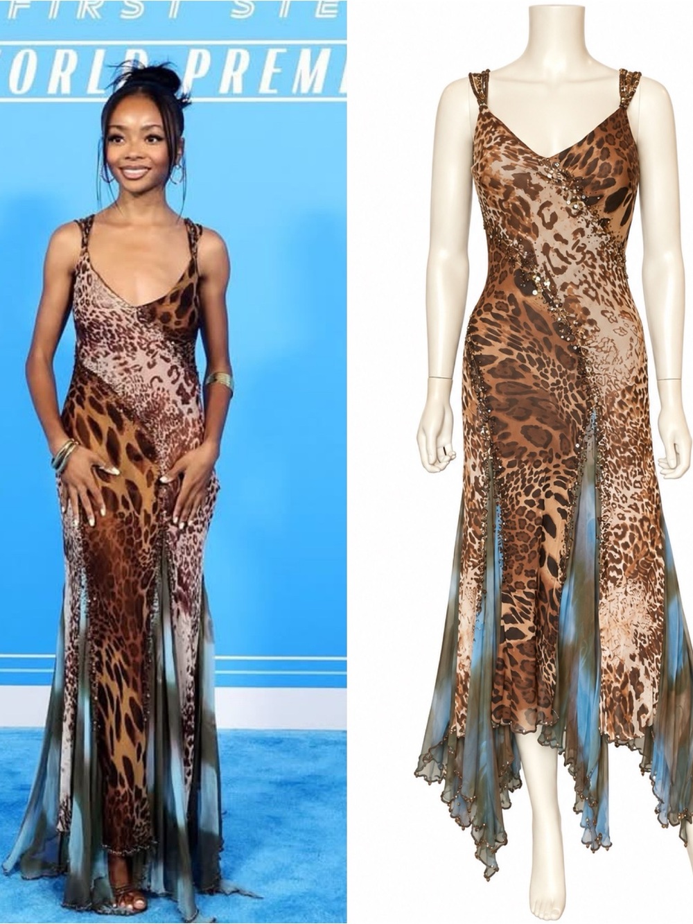 Alberto Makali Vintage Womens Animal Print Beaded Maxi Dress Small Celebrity Y2K